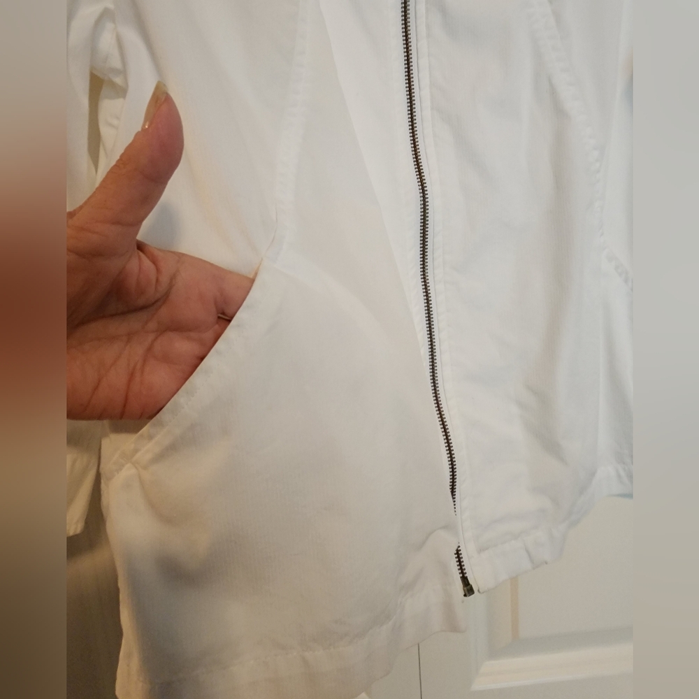Coldwater Creek White Cotton Blend Hooded Zip Up Jacket Lagenlook Size Medium - Picture 4 of 9
